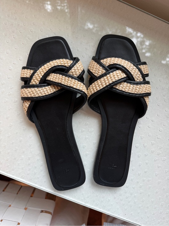 H&M Shoes - H&M Black Slide Sandals with Natural Braided Straps